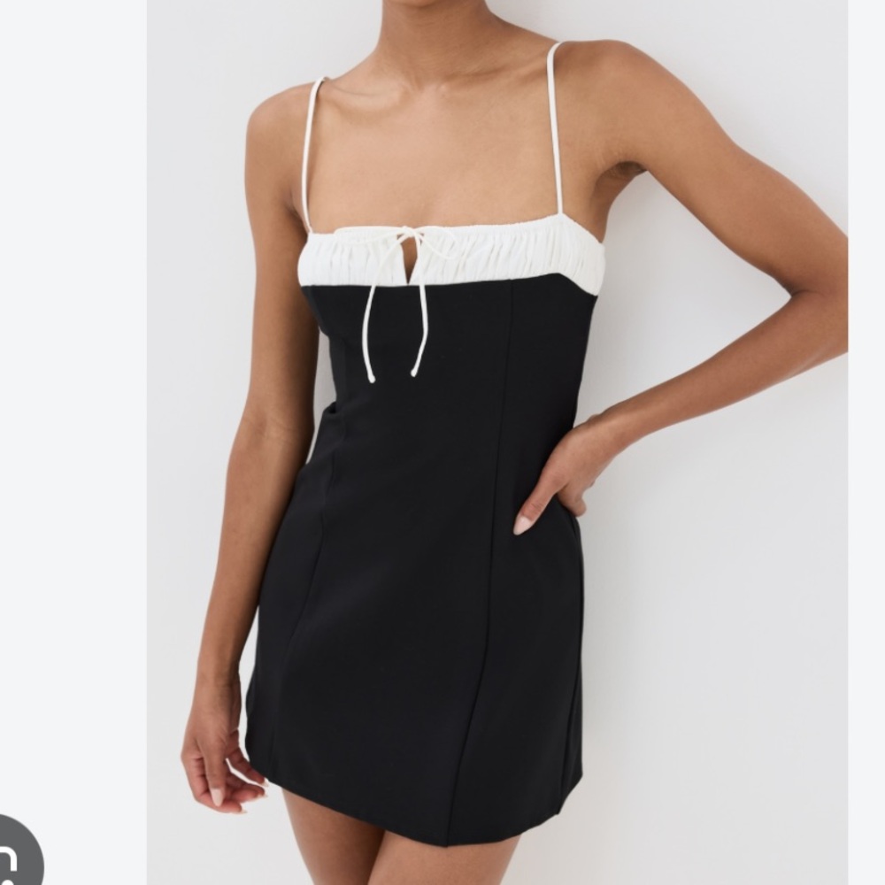 Reformation Black Mini Dress with White Bust and Tie